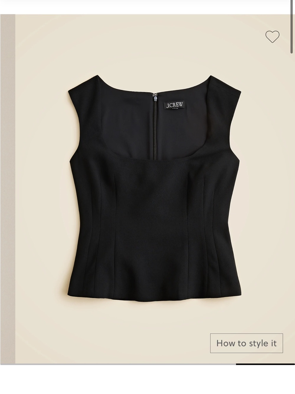 NWT J. Crew Black Square-Neck Sleeveless Top